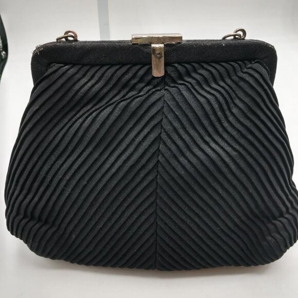 Vintage J.R. evening purse black satin w/cute attached change purse with mirror - Picture 2 of 8